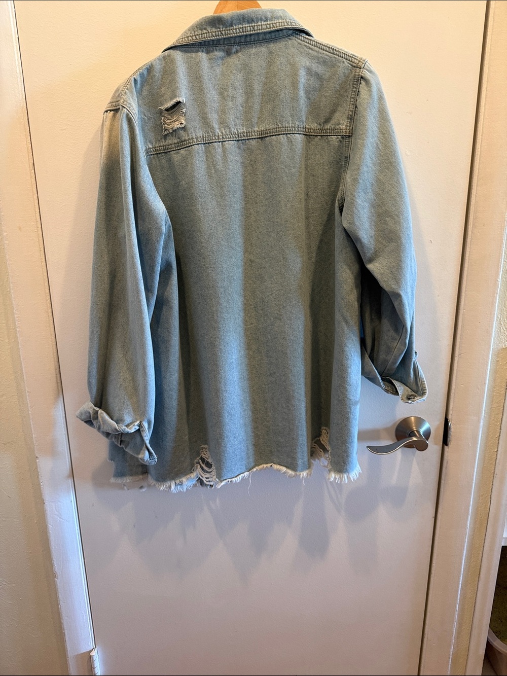 Light Blue Distressed Denim Jacket - Picture 6 of 7